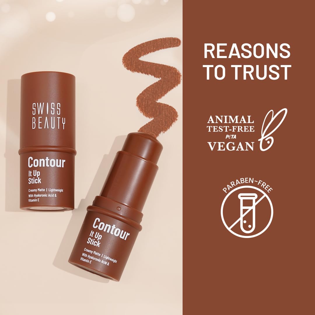 Swiss Beauty Contour It Up Stick | Sculpts & Defines | With Hyaluronic Acid & Vitamin E | Blendable | Lightweight | Easy To Use & Carry | 8gm