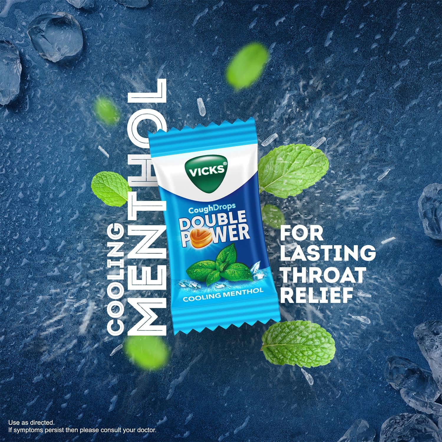 Vicks Cough Drops Double Power (Bag of 25) With Ayurvedic Ingredients for Fast Relief from Throat Irritation & Cough, Cooling Mentholflavour