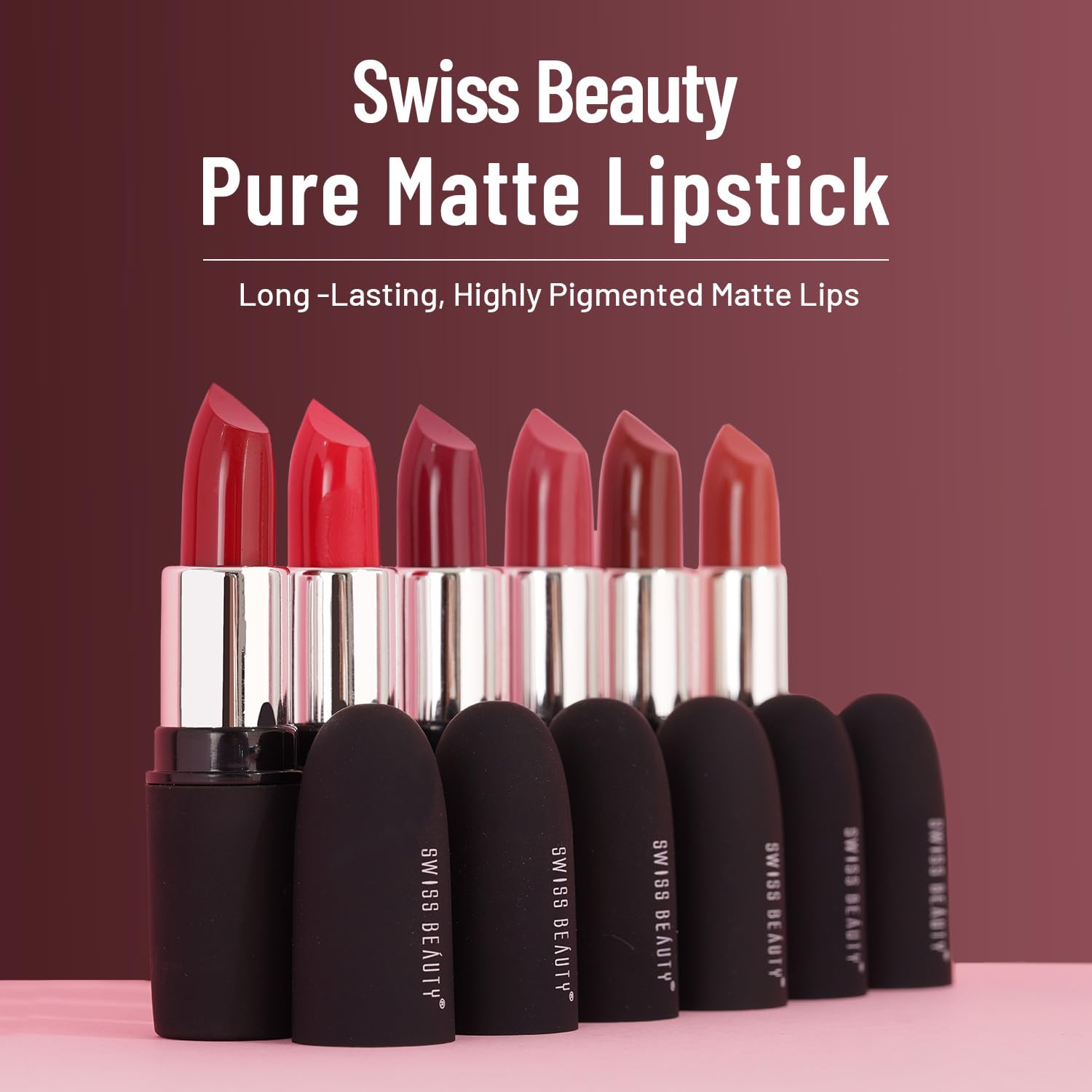 Swiss Beauty Pure Matte Creamy Lipstick | Non-drying, Highly pigmented Lipstick | Shade- Burgundy, 3.8gm|