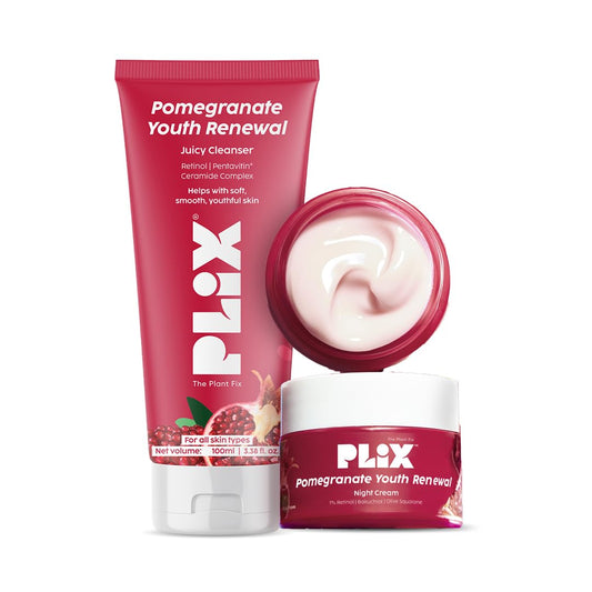PLIX Pomegranate Youth Renewal Face Care Combo | Juicy Cleanser & Retinol Cream | Reduces Fine Lines & Wrinkles | With Retinol GS 50, Bakuchi Oil & Pentavitin