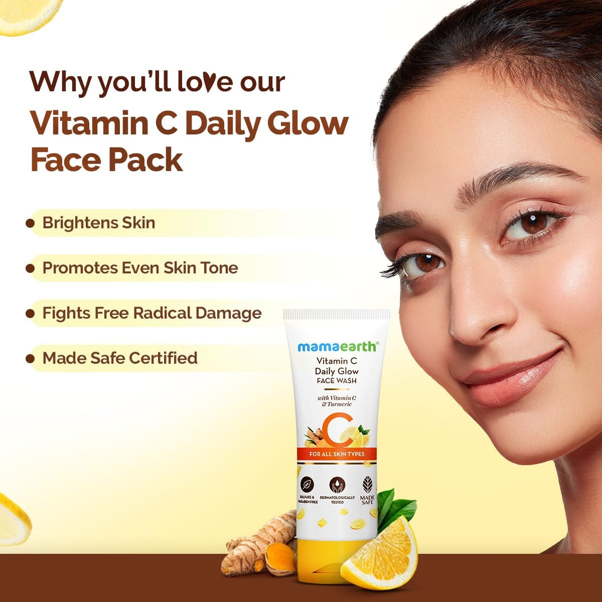 Mamaearth Vitamin C Daily Glow Face Wash with Turmeric | Brightens Skin | For All Skin Types