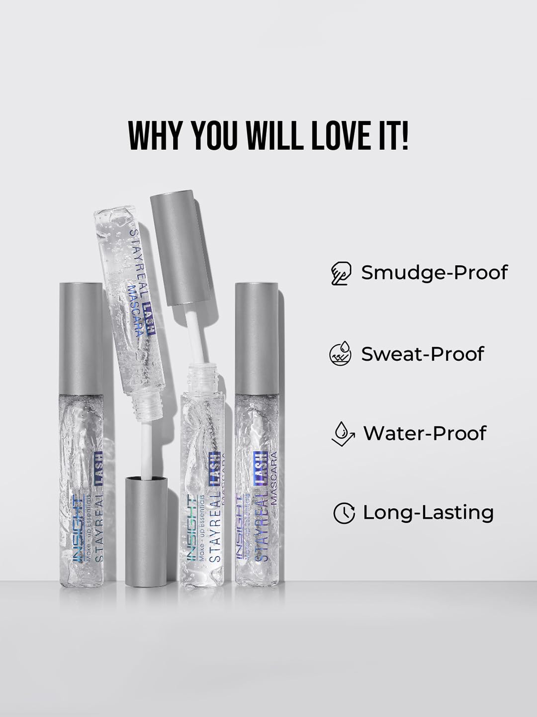 INSIGHT Stay Real Lash Mascara - Transparent | Clear Gel Formula| Natural Look | Sweatproof | For Brows and Eyelashes for Every day Use -10 g