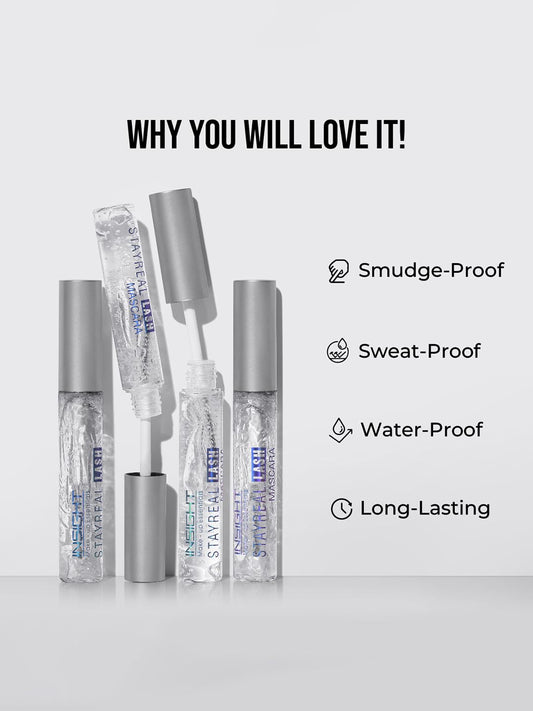 INSIGHT Stay Real Lash Mascara - Transparent | Clear Gel Formula| Natural Look | Sweatproof | For Brows and Eyelashes for Every day Use -10 g