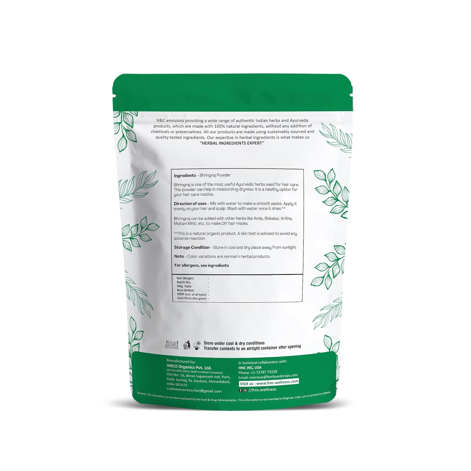H&C Herbal Ingredients Bhringraj (Eclipta Alba) Powder – 227g – For Hair Care , Hair Growth Rejuvenator