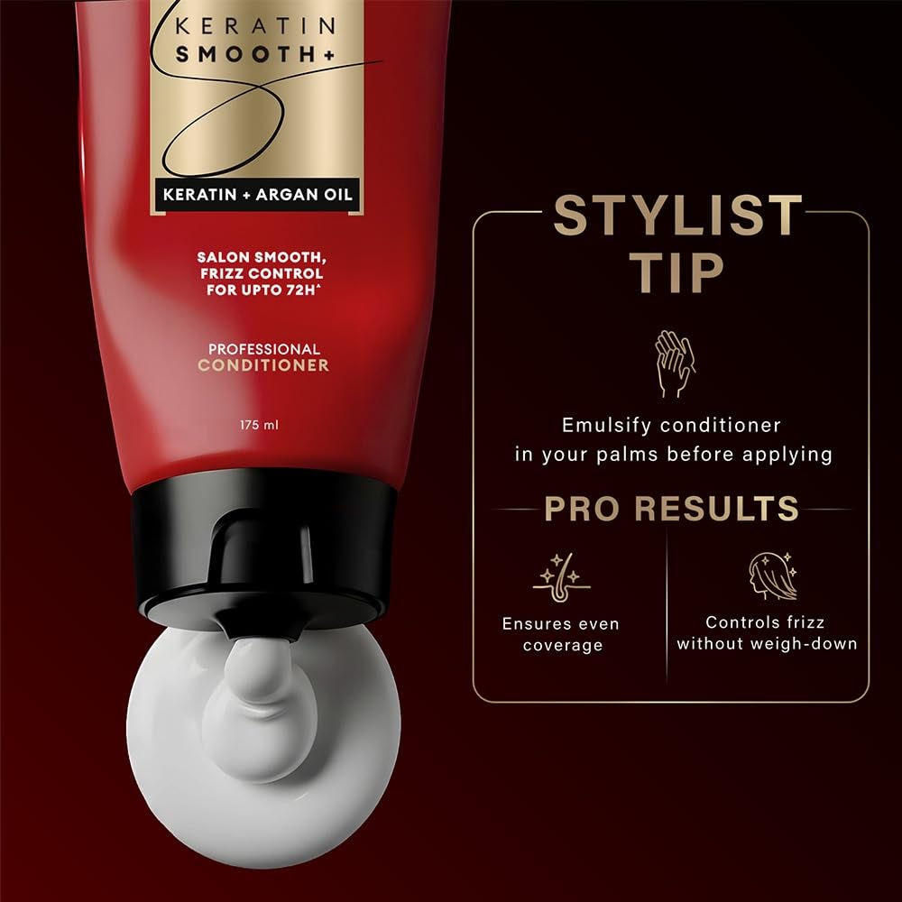 TRESemme Keratin Smooth Conditioner 190ml With Keratin Protein and Argan Oil | Salon-Like Smooth Hair | Up To 72H Frizz Control