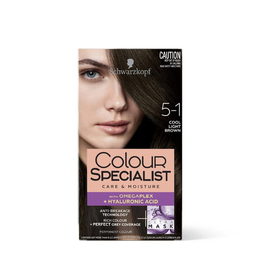 Schwarzkopf Colour Specialist At Home Permanent Hair Colour With Omegaplex Anti-Breakage Technology And Hyaluronic Acid With 2 After Colour Repair Masks For Softer Hair, 5.1 Cool Light Brown, 165m