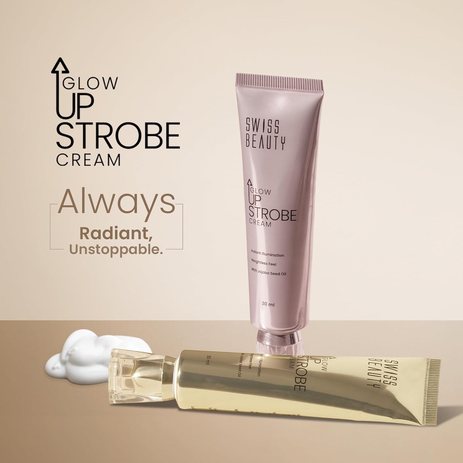 Swiss Beauty Glow Up Strobe Cream | Dewy Radiance | Hydrating | Versatile Use | With Jojoba Oil | For All Skin Types | 30ml, Shade- 1. Pink Twilight