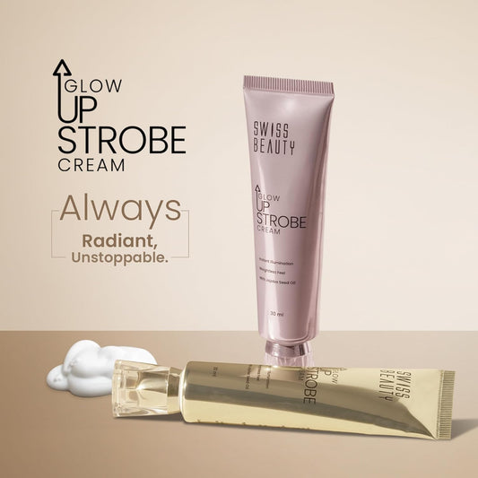 Swiss Beauty Glow Up Strobe Cream | Dewy Radiance | Hydrating | Versatile Use | With Jojoba Oil | For All Skin Types | 30ml, Shade- 1. Pink Twilight