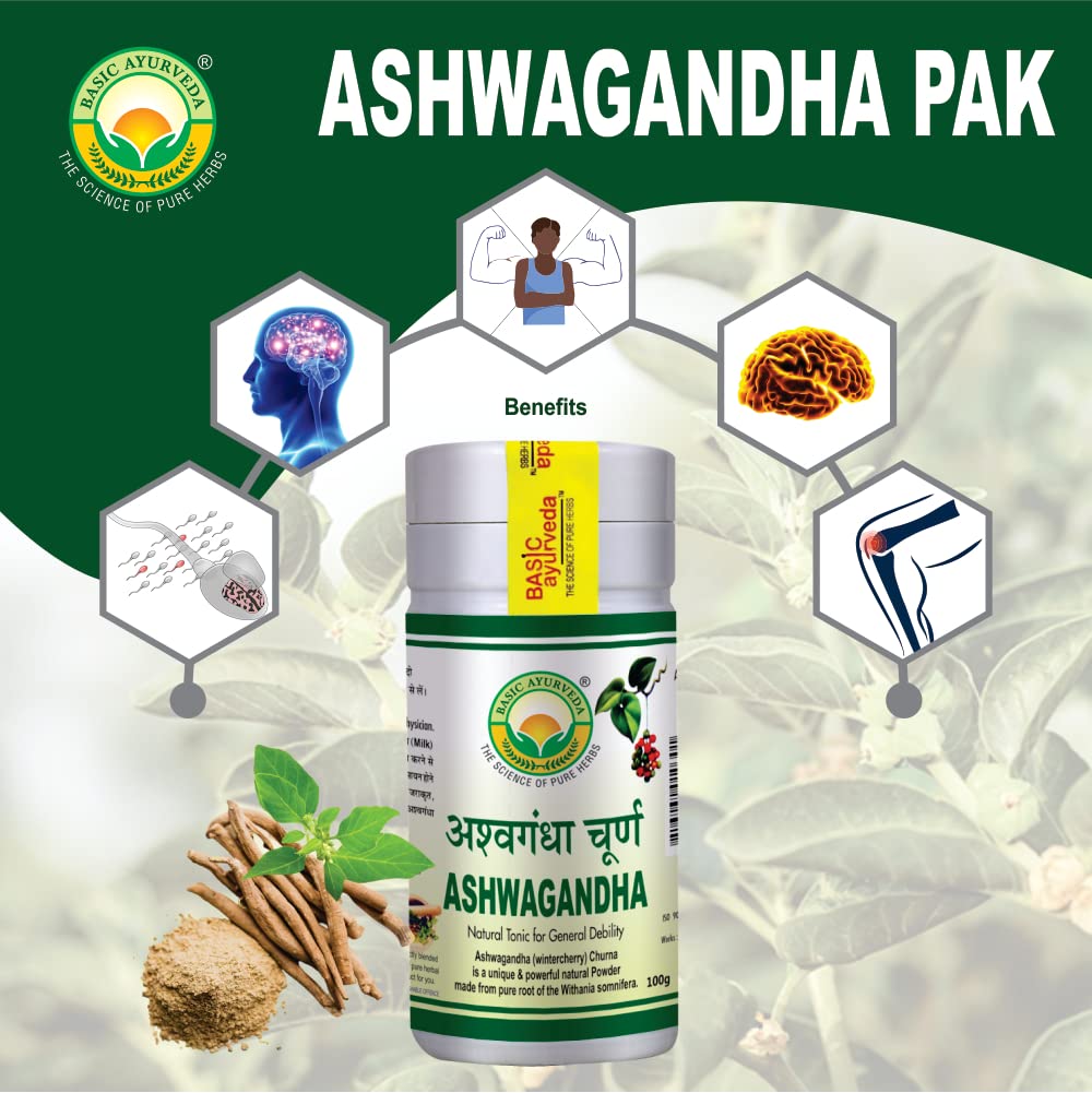 Basic Ayurveda Ashwagandha Pak 100g For pain and inflammation, focus, concentration and memory