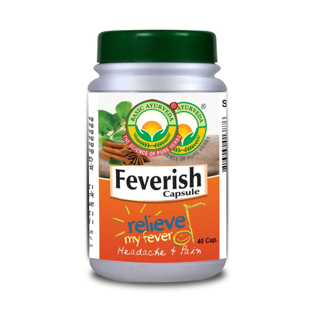 Basic Ayurveda Feverish Capsule 40 Capsules For common cold, cough, sore throat and respiratory disorder