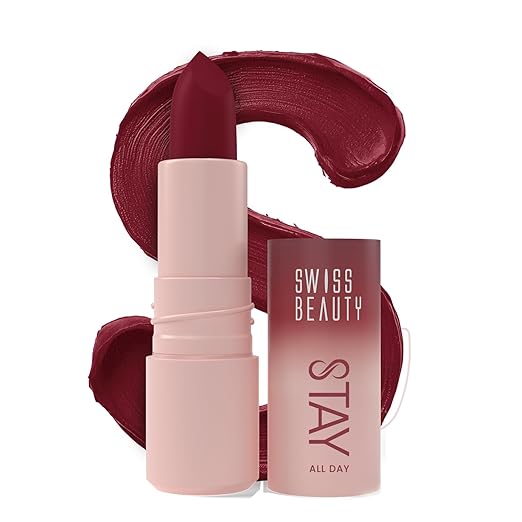 Swiss Beauty Stay All Day Lipstick | 12-Hour Stay | Transfer-Proof | Matte Finish | With Vitamin E & Shea Butter | Shade- 12. Juicy,