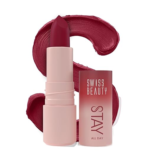 Swiss Beauty Stay All Day Lipstick | 12-Hour Stay | Transfer-Proof | Matte Finish | With Vitamin E & Shea Butter | Shade- 4. Fancy, 4g