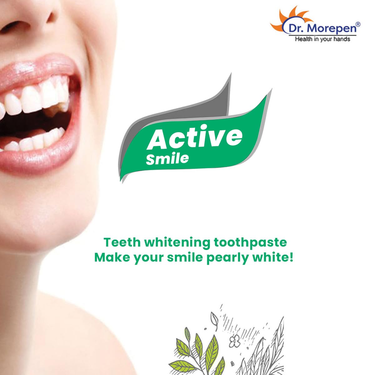Dr. Morepen Active Smile Herbal Toothpaste (100gm) Enriched with 17 Powerful Herbs For protection to teeth and gums