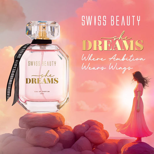 Swiss Beauty She Dreams EDP, 100ml | Long-Lasting | Ideal For Gifting | Everyday Wear | Top Note: Mandarin | Middle Notes: Jasmine & Tuberose | Base Note: Vanilla & Musk