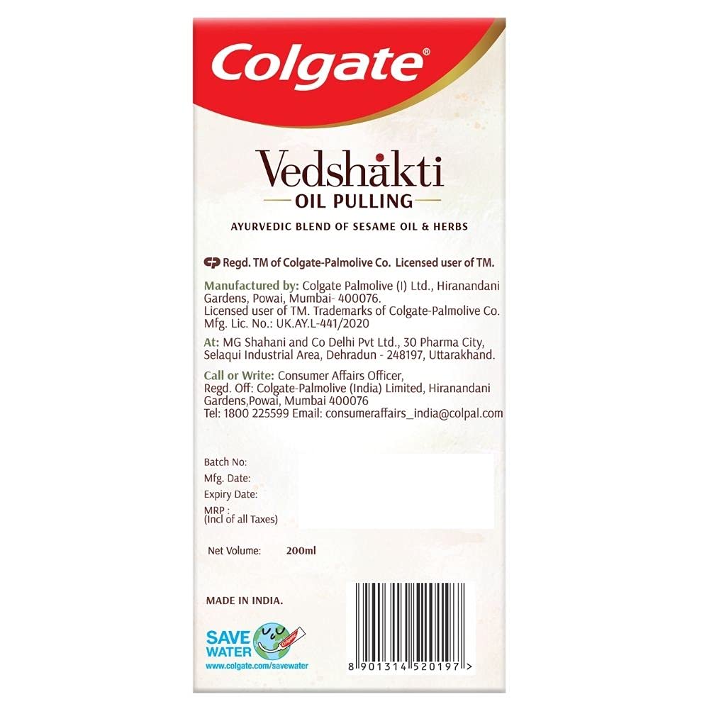 Colgate Vedshakti Oil Pulling 200ml with Clove, Lemon For oral health, keeping oral diseases at bay