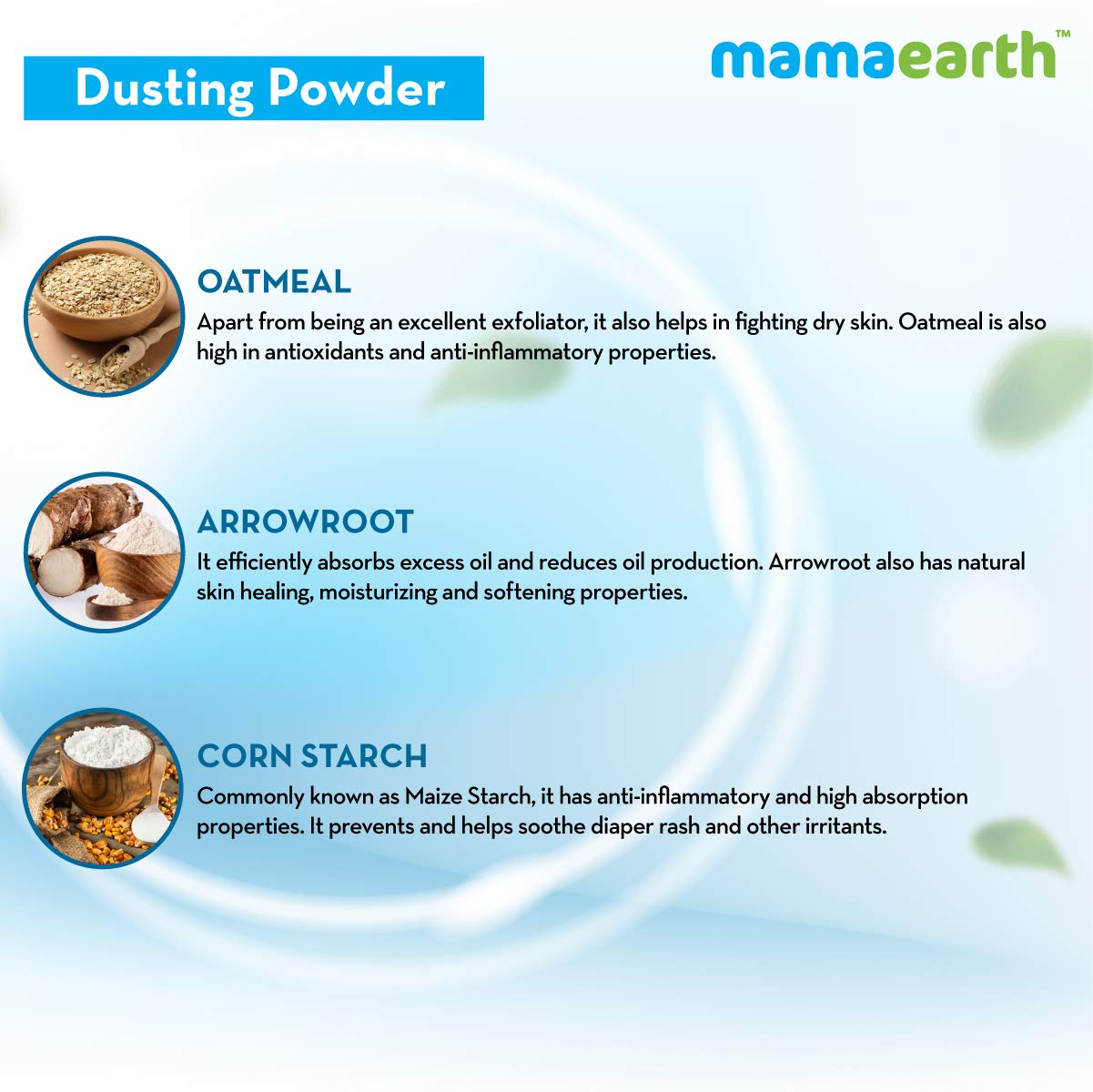 Mamaearth Dusting Powder with Organic Oatmeal & Arrowroot Powder for Babies – 300g