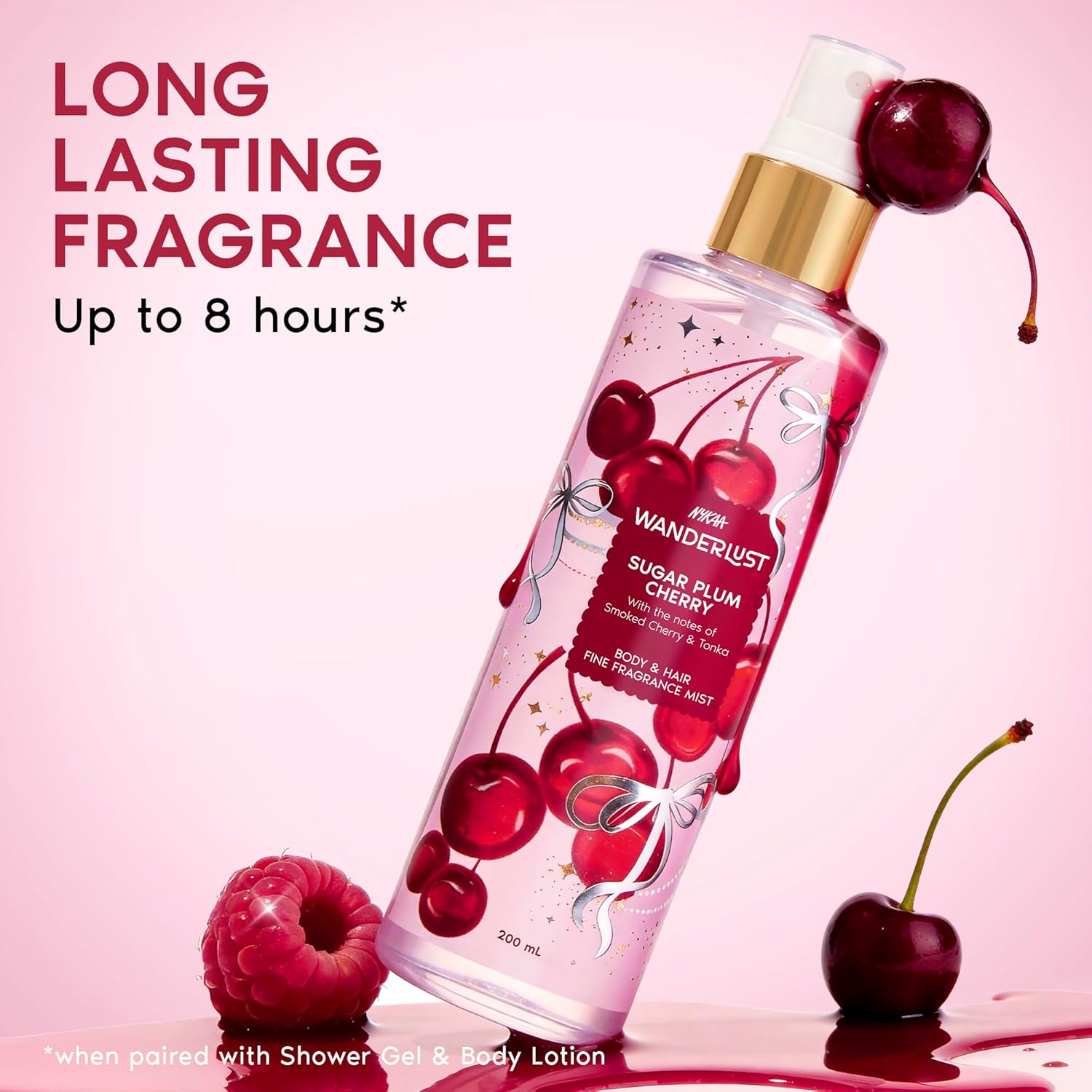 Nykaa Wanderlust Sugar Plum Cherry Body & Hair Fine Fragrance I Perfume Mist for Women – 200 ml I Cherry & Raspberry |