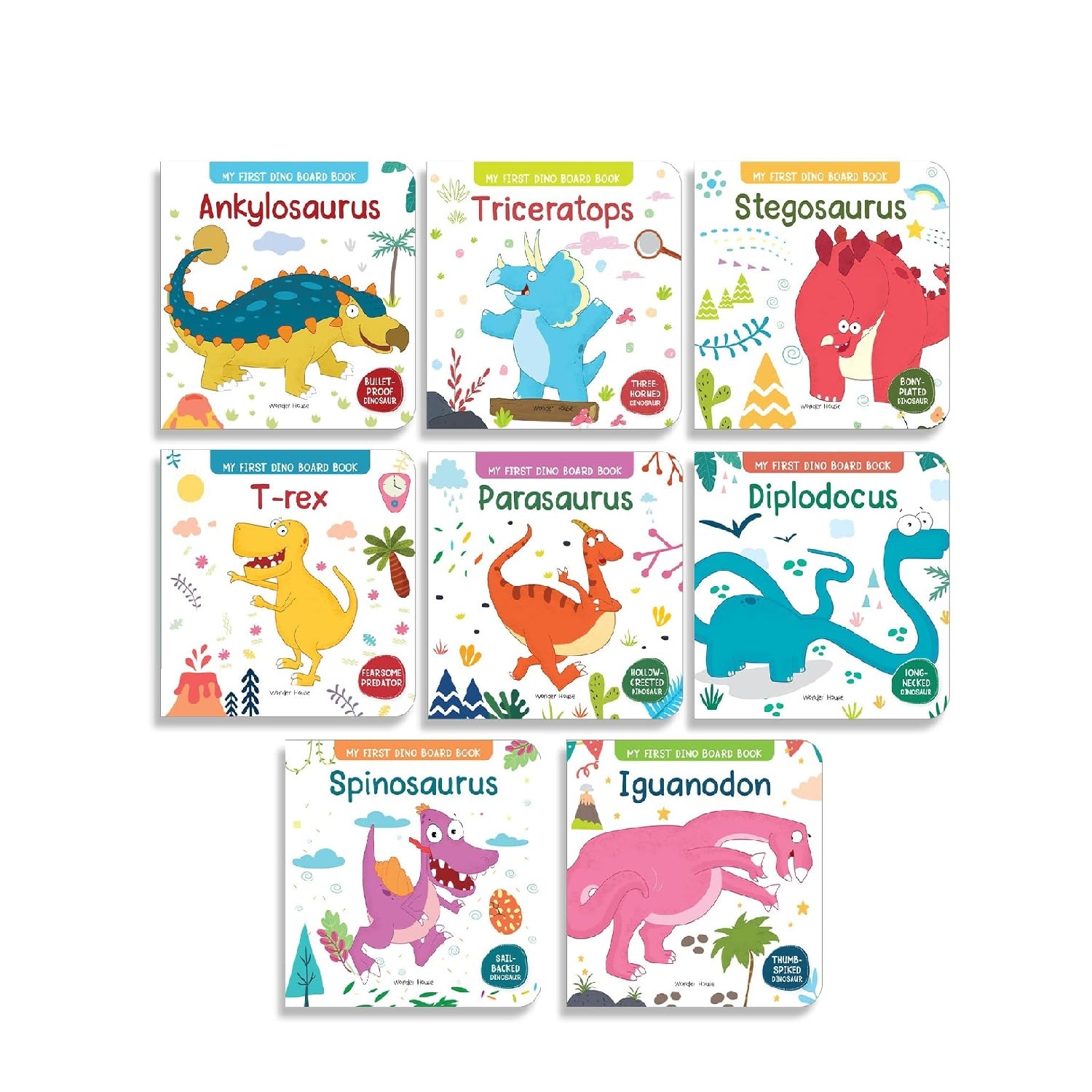 My First Dinosaur Board Books – Boxed Set of 8: T. rex, Triceratops, Stegosaurus, Spinosaurus, Diplodocus, Ankylosaurus, Parasaurolophus & Iguanodon |  Board Book