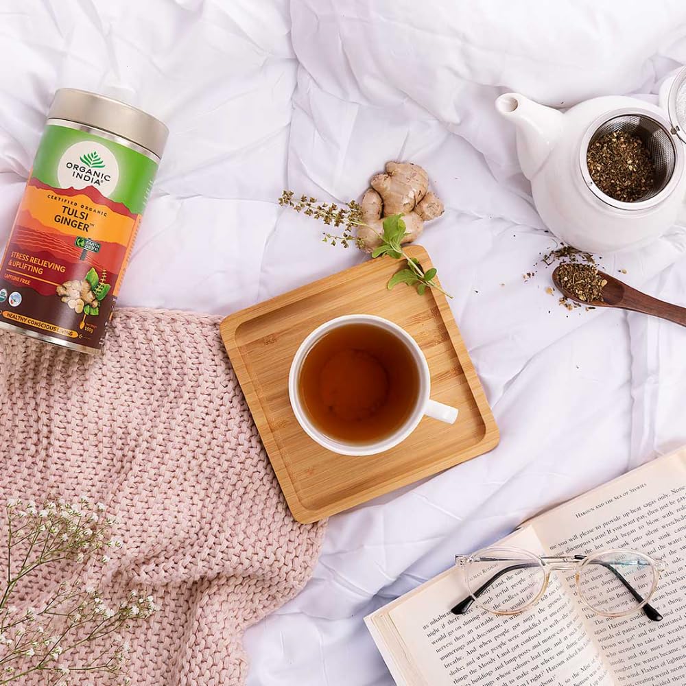 Organic India Tulsi Ginger Tea 100 gm for stress, Improves digestion and metabolism