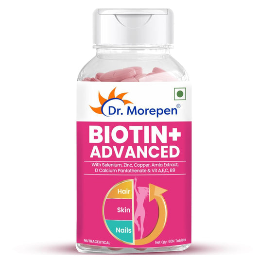 Dr. Morepen Biotin+ Tablet 60 Tablets For Healthy Hair, Skin & Nails, Weight management