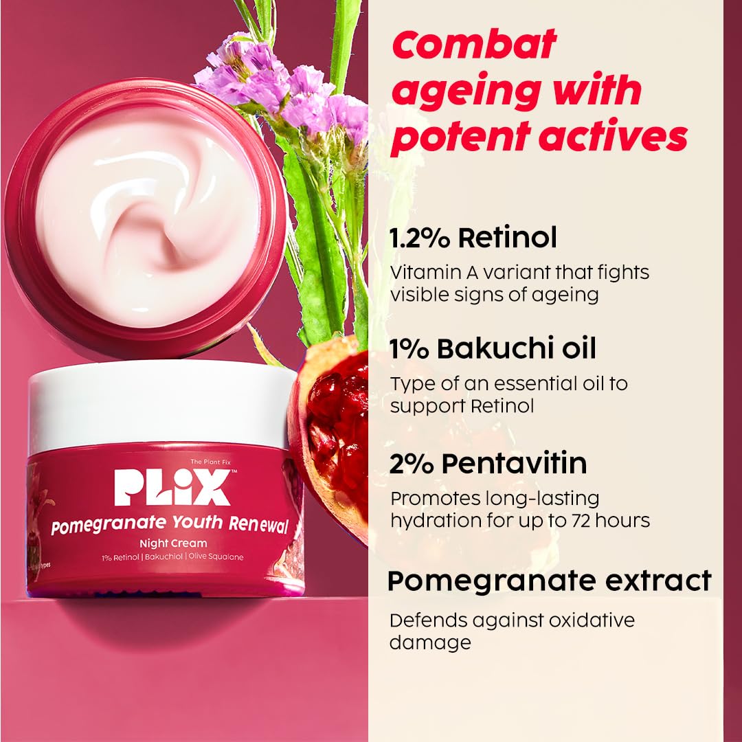 PLIX Pomegranate Youth Renewal Face Care Combo | Juicy Cleanser & Retinol Cream | Reduces Fine Lines & Wrinkles | With Retinol GS 50, Bakuchi Oil & Pentavitin