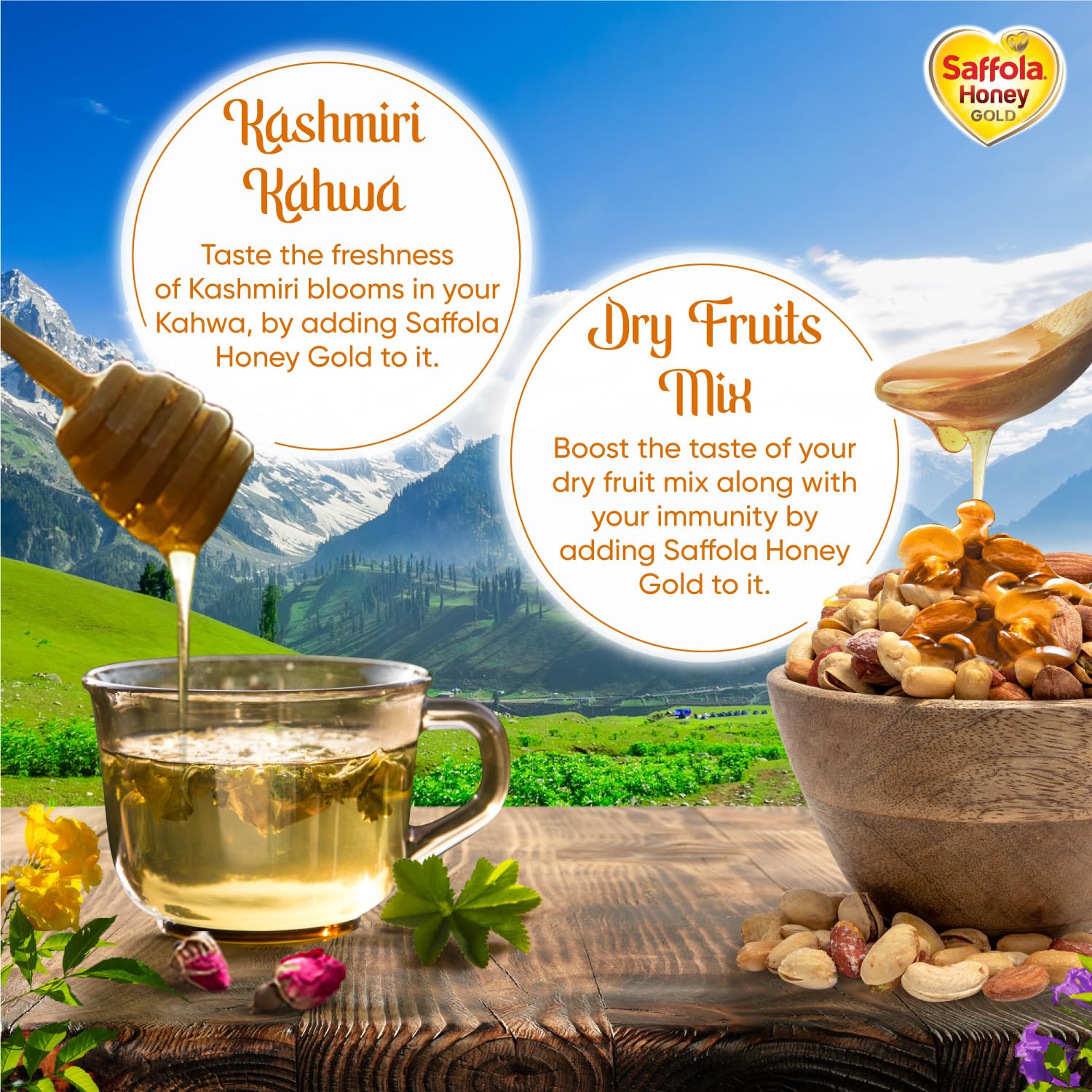 Saffola Honey Gold, 100% Pure Honey, Made with Kashmir Honey, 1Kg