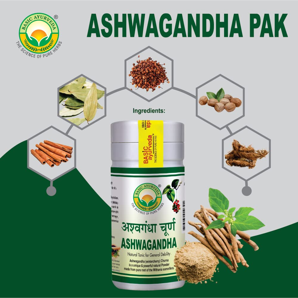 Basic Ayurveda Ashwagandha Pak 100g For pain and inflammation, focus, concentration and memory