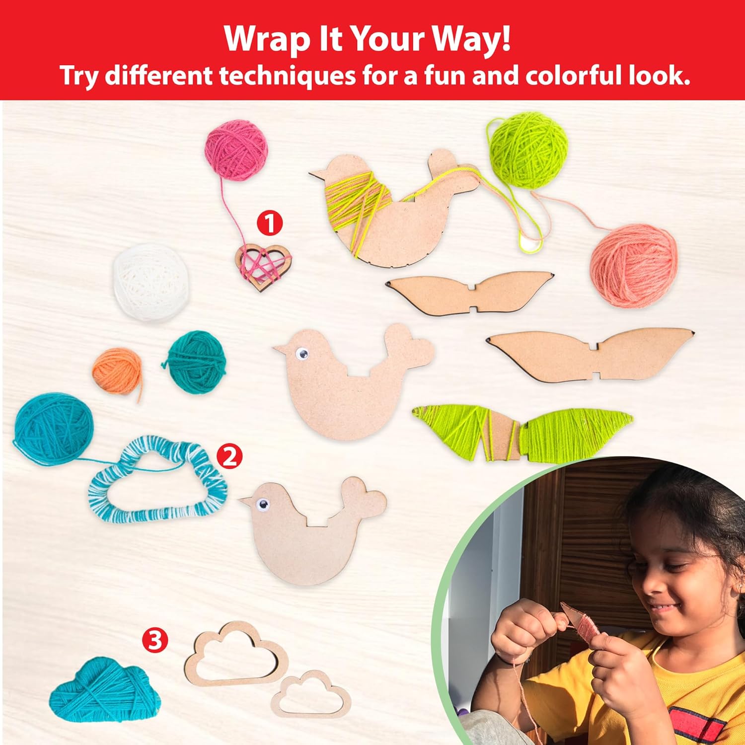 Chalk and Chuckles Art and Craft Kit for Kids - Make Your Own Yarn Bird Hanging, Age 8-14, DIY Kit Multicolour