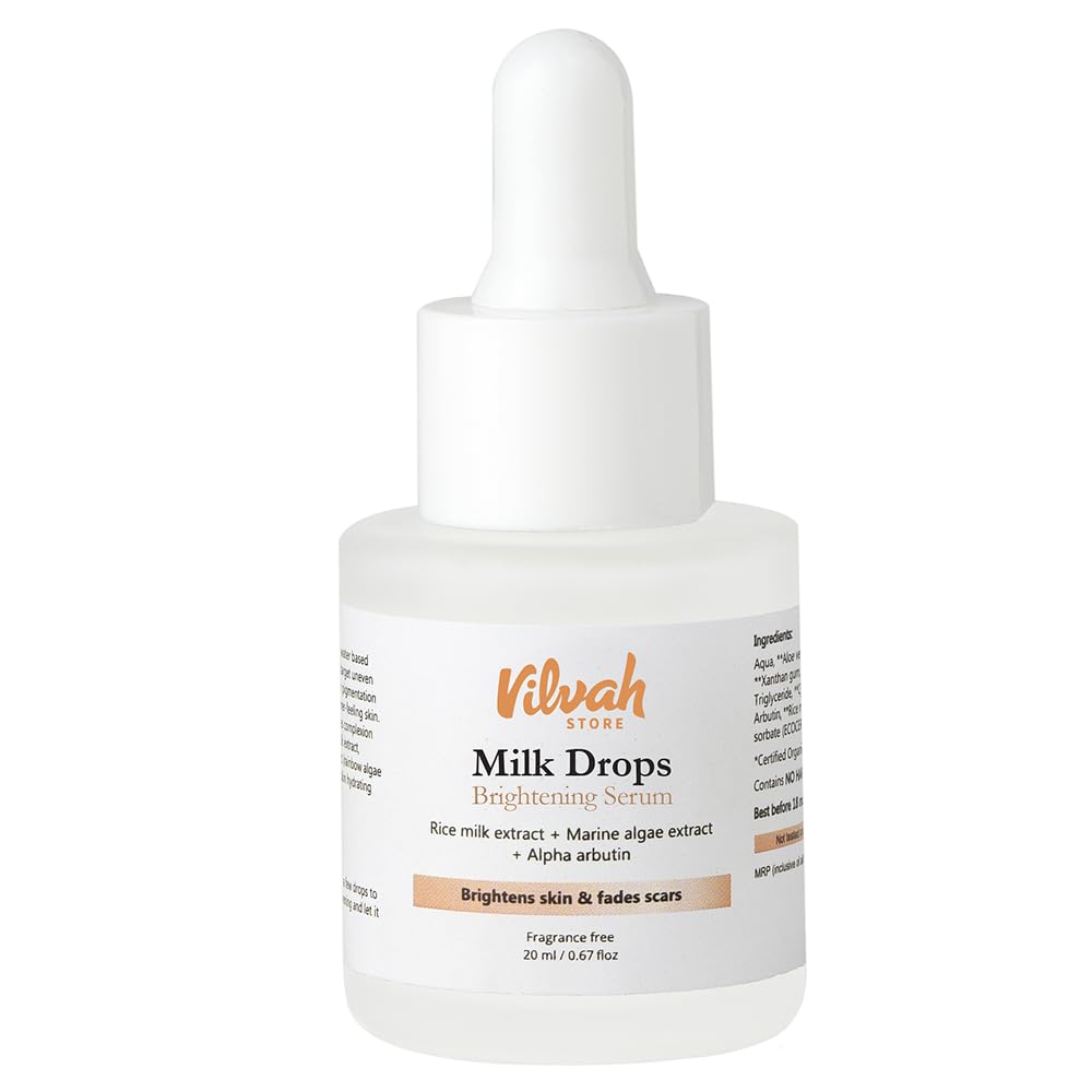 VILVAH Milk Drops Skin Brightening Serum With Rice Milk, Marine Algae Extract & Alpha-Arbutin (20ml)