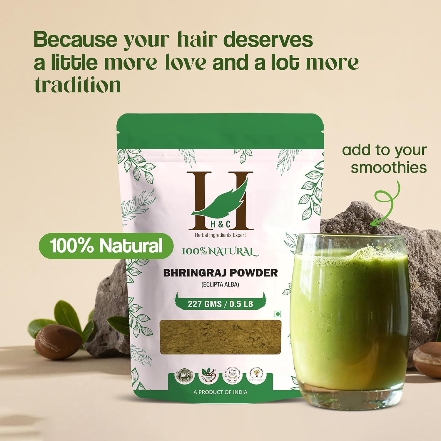 H&C Herbal Ingredients Bhringraj (Eclipta Alba) Powder – 227g – For Hair Care , Hair Growth Rejuvenator