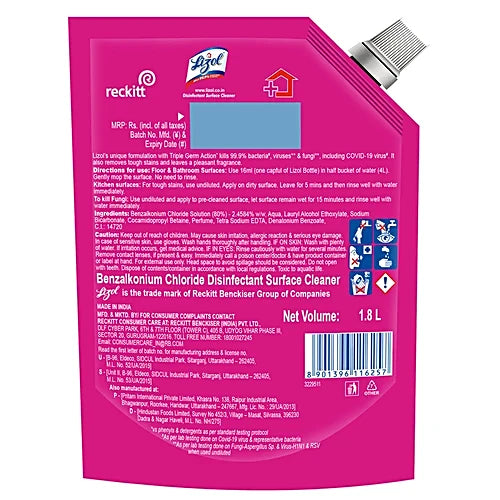 Lizol All In One Disinfectant Surface Cleaner Liquid - Floral, 1.8 L Refill Pack