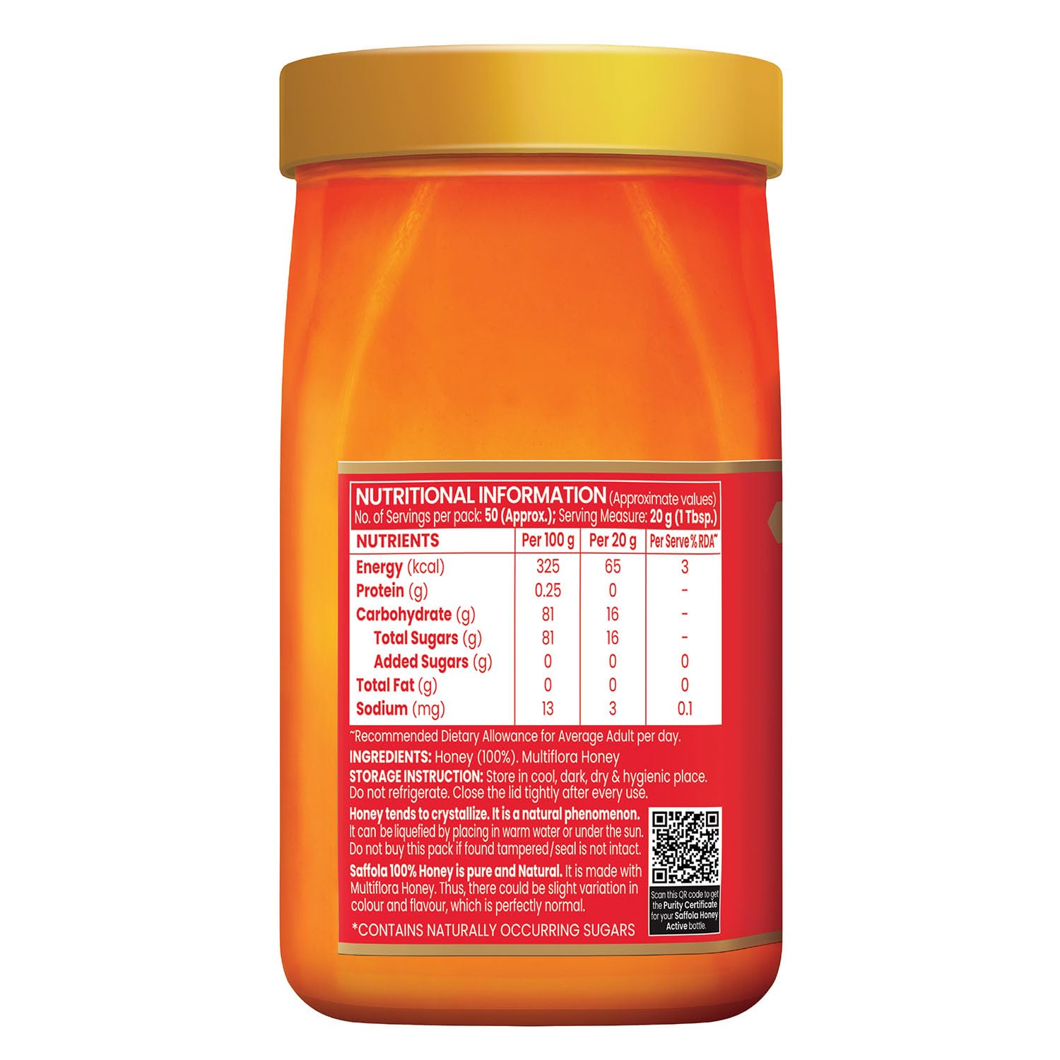 Saffola Honey Active, 1kg, Made with Sundarban Forest Honey, 100% Pure Honey, No sugar adulteration, Natural Immunity booster