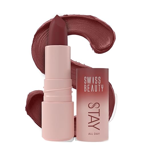 Swiss Beauty Stay All Day Lipstick | 12-Hour Stay | Transfer-Proof | Matte Finish | With Vitamin E & Shea Butter | Shade- 8. Classy