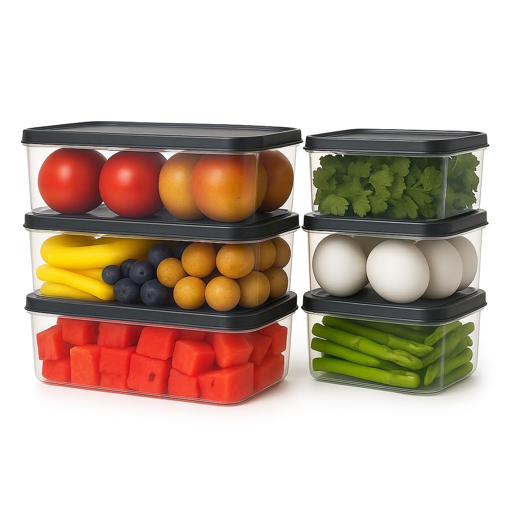 Air Tight Plastic Storage Containers Set for Kitchen | Pantry Organizers Kitchen Accessories Items,Fridge Storage Boxes | Leak-Proof, Durable, and Space-Saving (1200 ML, Set of 6)