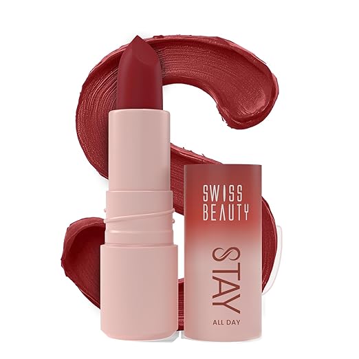 Swiss Beauty Stay All Day Lipstick | 12-Hour Stay | Transfer-Proof | Matte Finish | With Vitamin E & Shea Butter | Shade- 5. Bossy, 4g