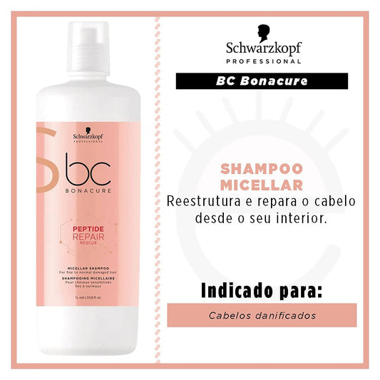 Schwarzkopf Professional Bonacure Peptide Repair Rescue Micellar Shampoo | For Damaged Hair | 1000ml