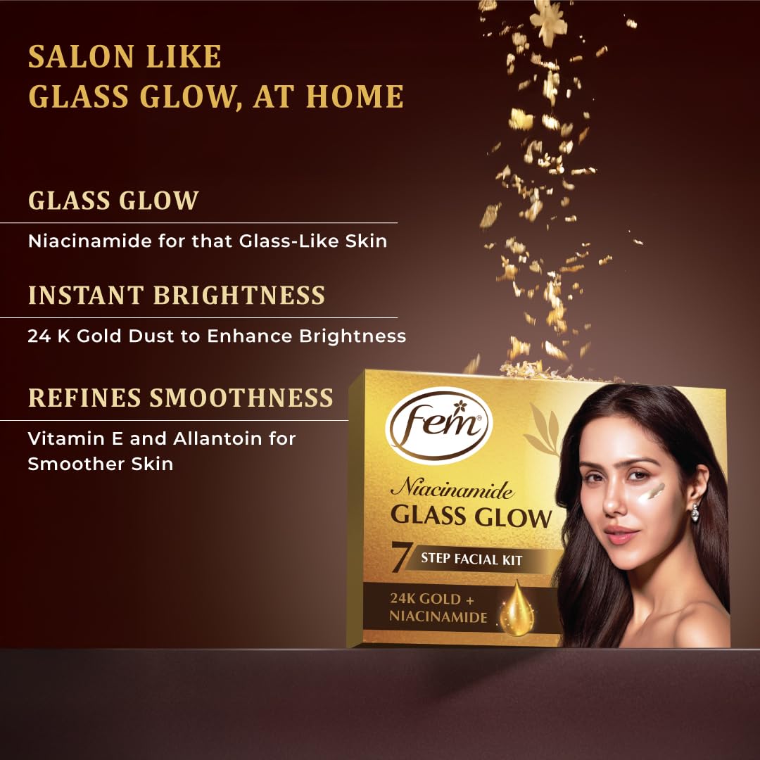Fem Glass Glow Facial Kit with 24K Gold & Niacinamide – 35ml