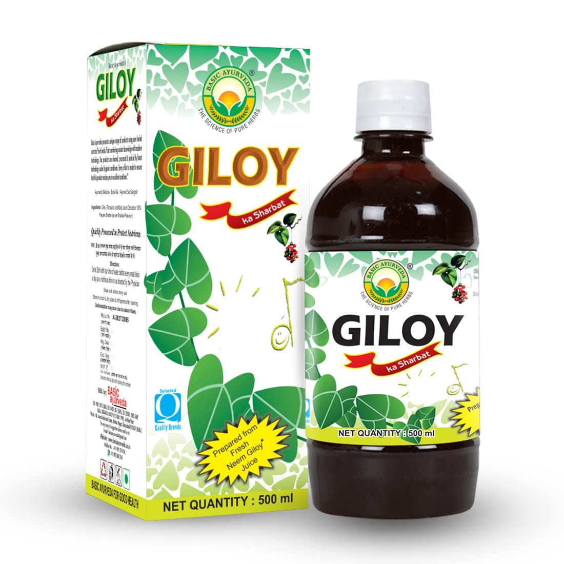 BASIC AYURVEDA Giloy Ka Sharbat 500 Ml For high levels of blood sugar, cold and cough