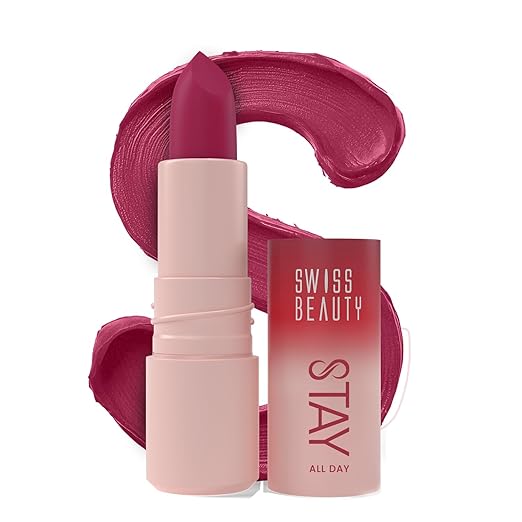 Swiss Beauty Stay All Day Lipstick | 12-Hour Stay | Transfer-Proof | Matte Finish | With Vitamin E & Shea Butter | Shade- 6. Flirty, 4g