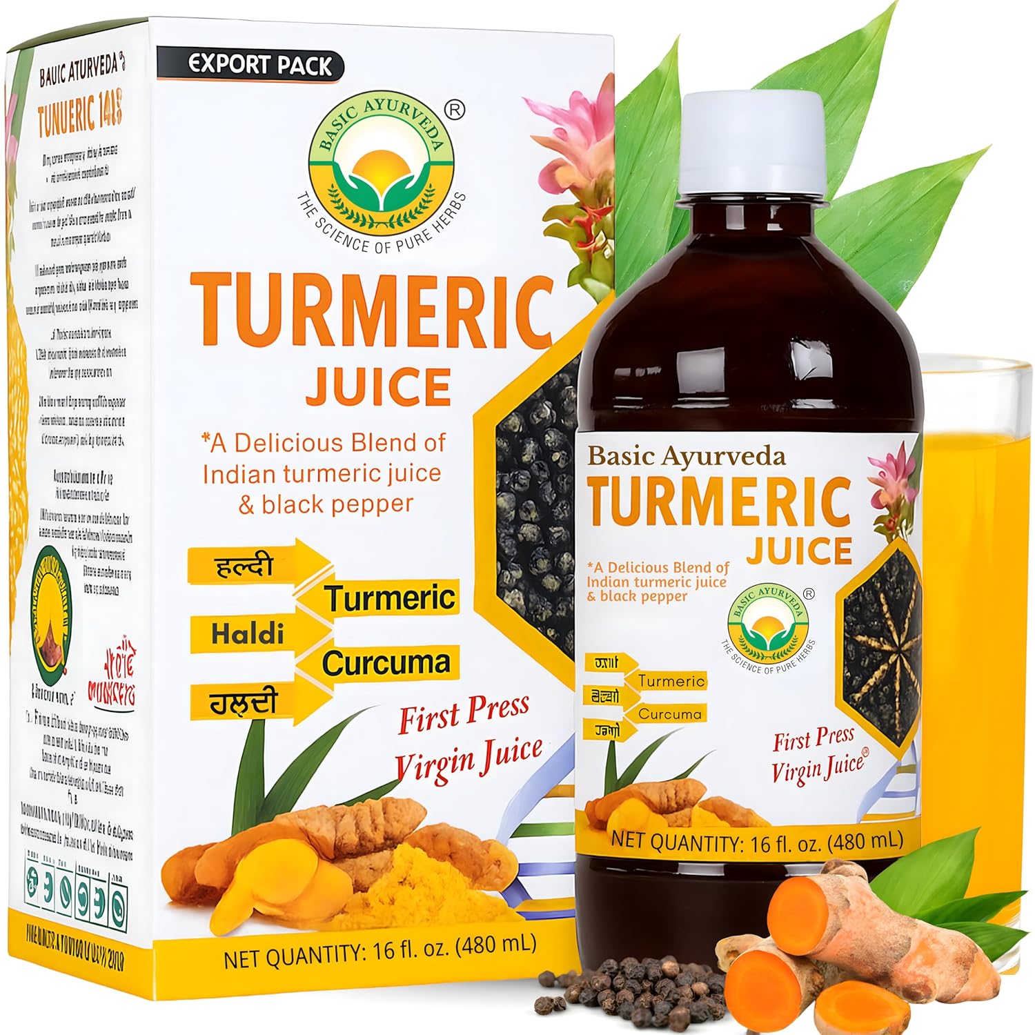 Basic Ayurveda Turmeric Juice 500 ml For blood sugar levels, immune function and digestive health