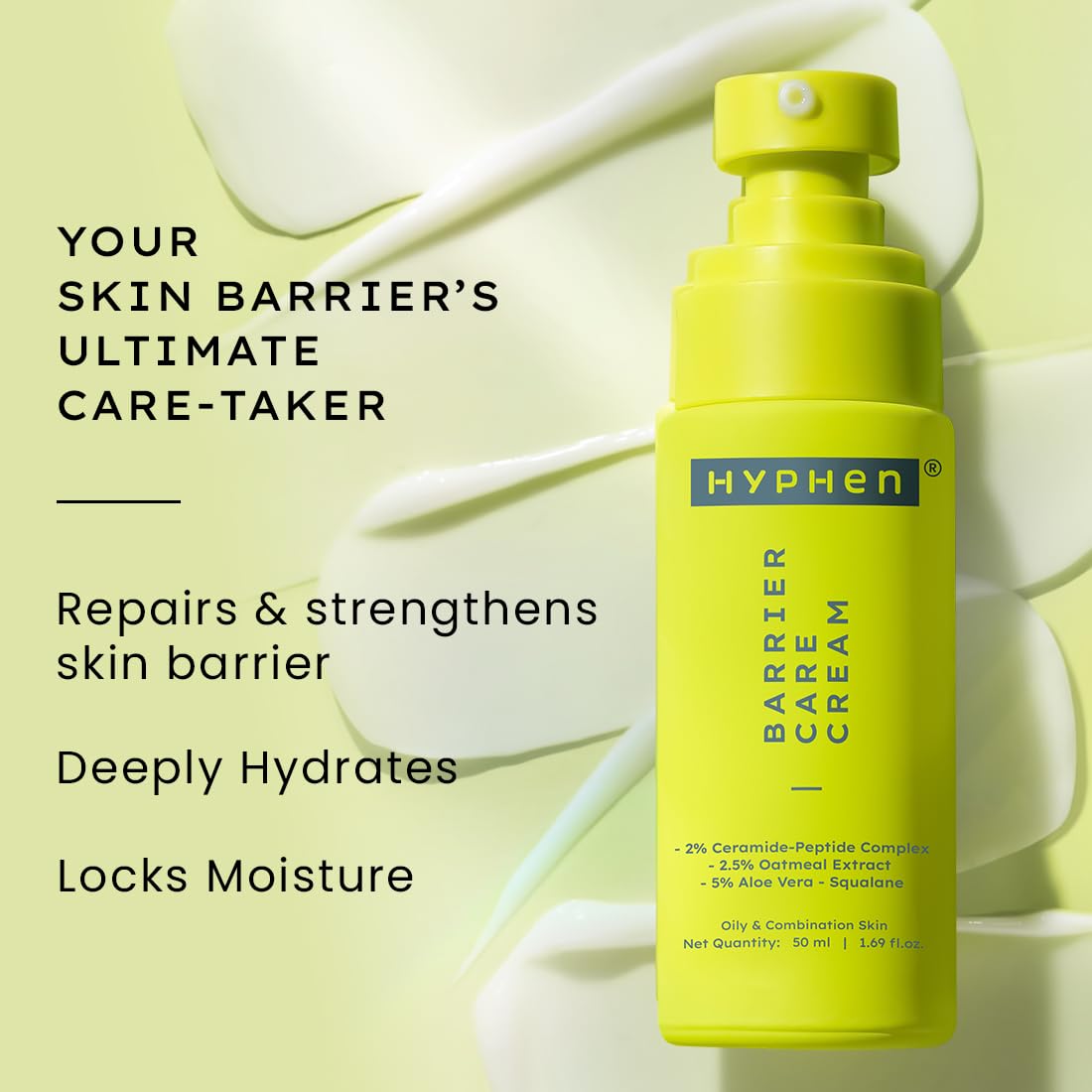 Hyphen 2% Ceramide-Peptide Complex Barrier Repair Moisturizer-Dry Skin Non-Comedogenic & Lightweight (50ml)