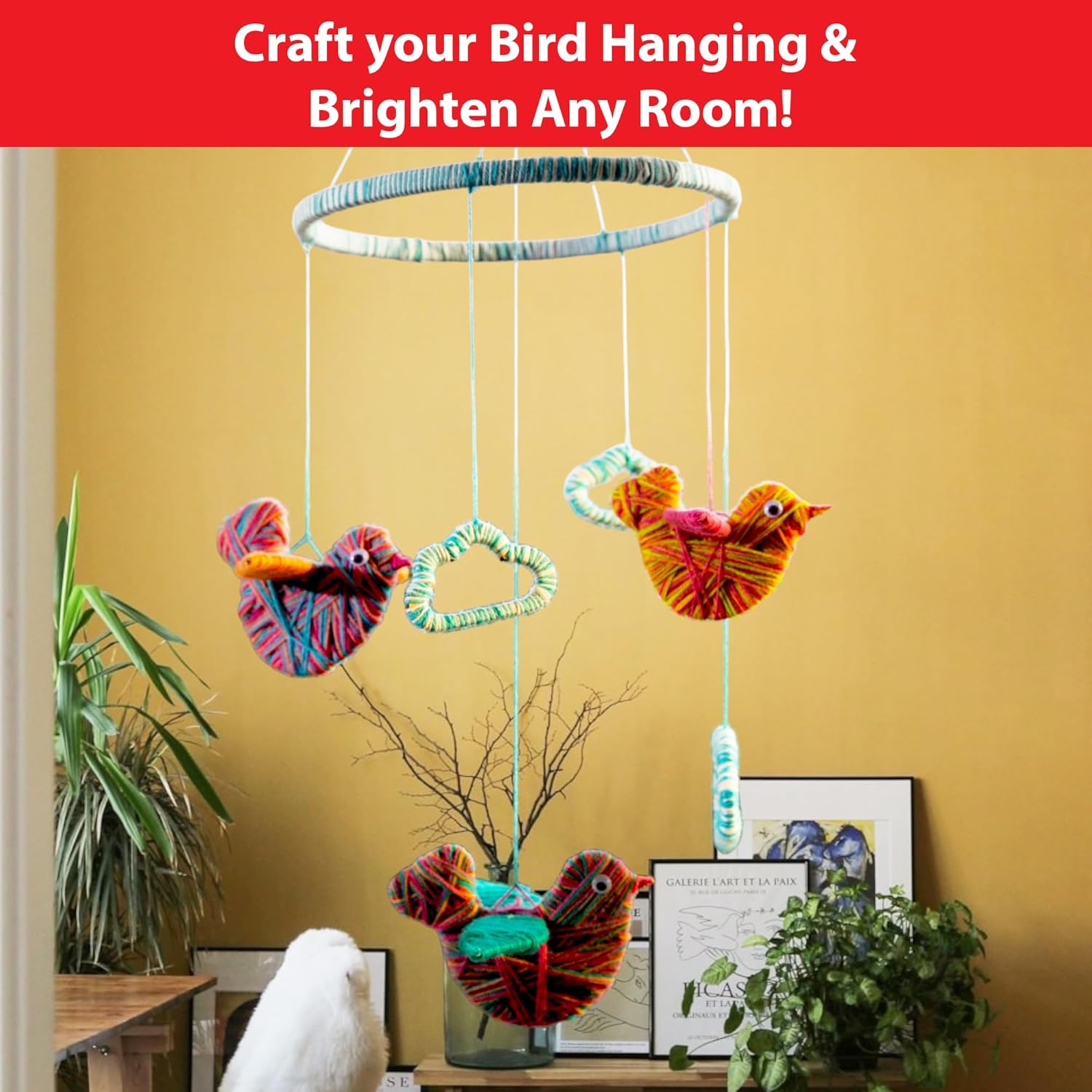Chalk and Chuckles Art and Craft Kit for Kids - Make Your Own Yarn Bird Hanging, Age 8-14, DIY Kit Multicolour