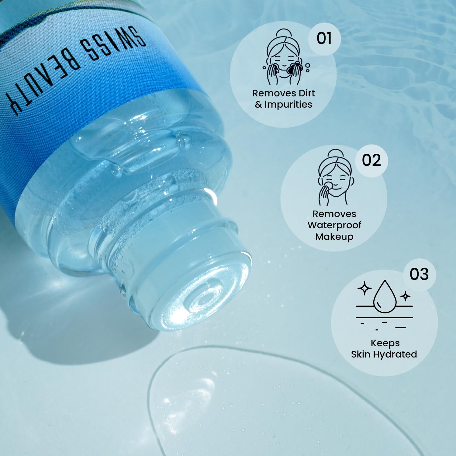 Swiss Beauty Bi-Phased Micellar Face Cleansing Water | Removes dirt, impurities and waterproof makeup | With Aloe vera and Witch Hazel | 100 ml