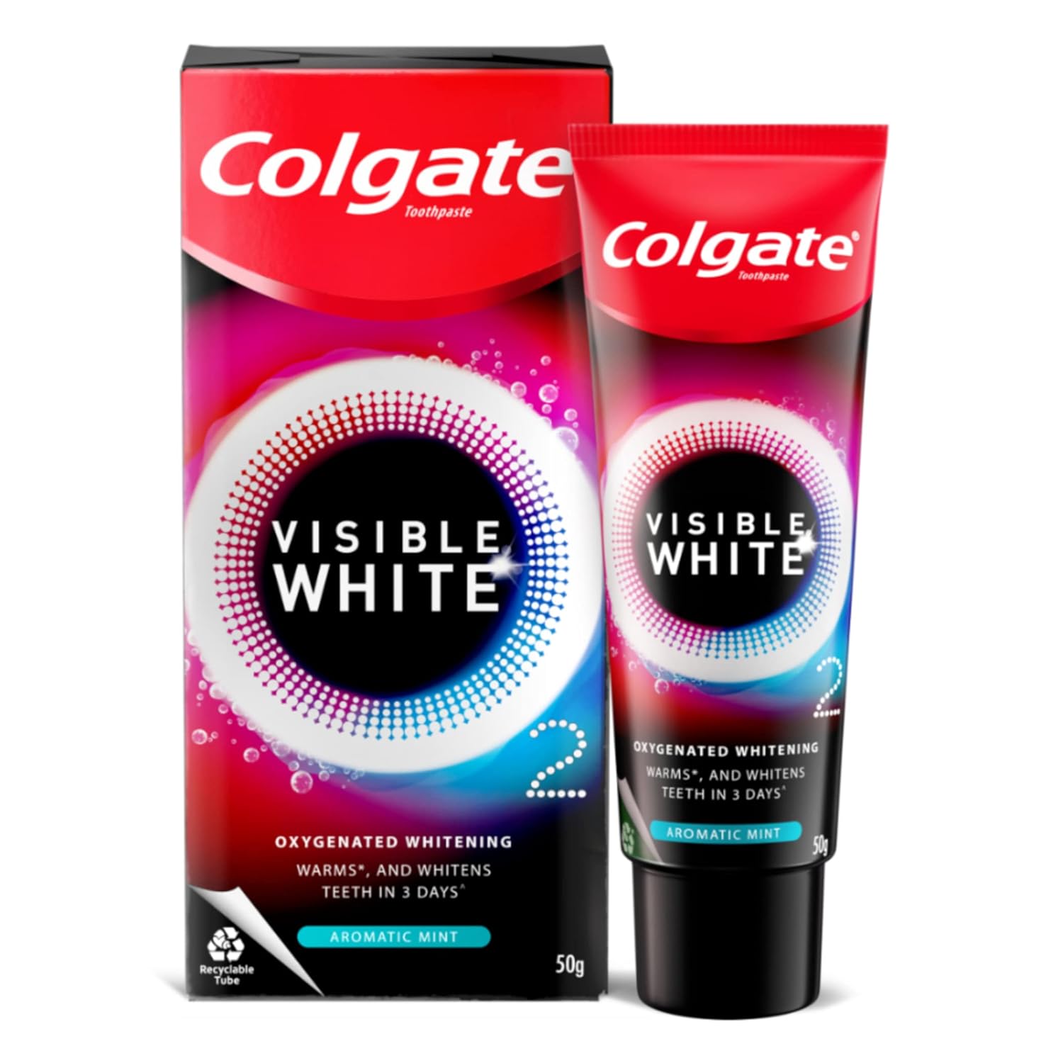 Colgate Visible White O2, Teeth Whitening Toothpaste (50g), Aromatic Mint, Active Oxygen Technology