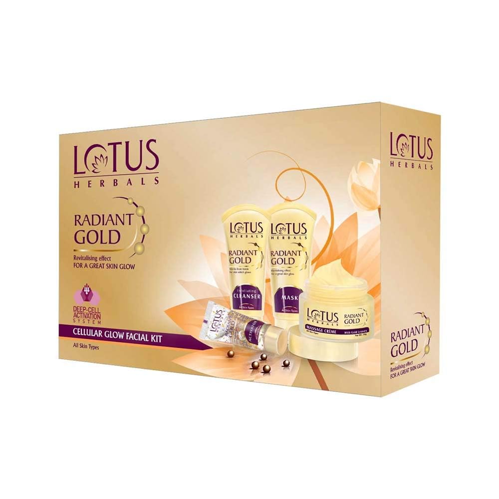 Lotus Herbals Radiant Gold Cellular Facial Kit With 24K Pure Gold & Papaya, For All Skin Types - 170 gm