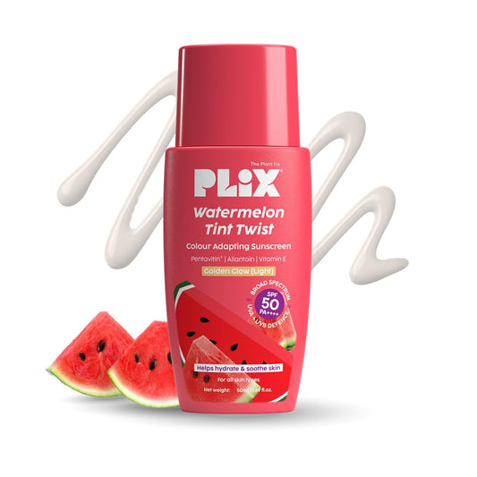 PLIX - THE PLANT FIX Watermelon Tint Twist Color-Adapting Sunscreen | For light coverage & instant glow | SPF 50 PA++++ | Pentavitin®, Suncat DE™ | Sun Damage & Tan Repair | low to medium coverage | Light Golden Glow