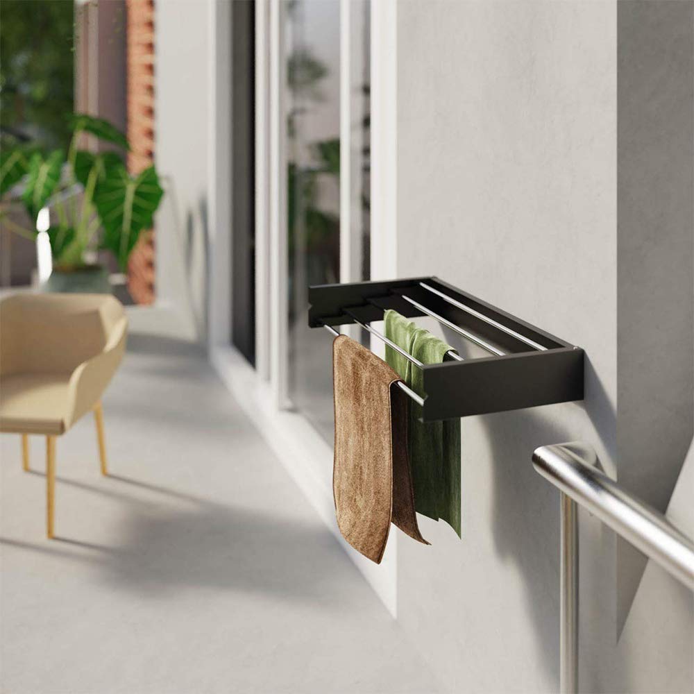 Primelife Wall Mounted Cloth Stand Stainless Steel Home, Indoor and Outdoor Use Wall Mount Cloth Stand - Black (Wall Mount)