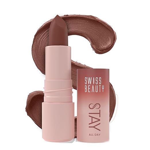 Swiss Beauty Stay All Day Lipstick | 12-Hour Stay | Transfer-Proof | Matte Finish | With Vitamin E & Shea Butter | Shade- 7. Sassy, 4g