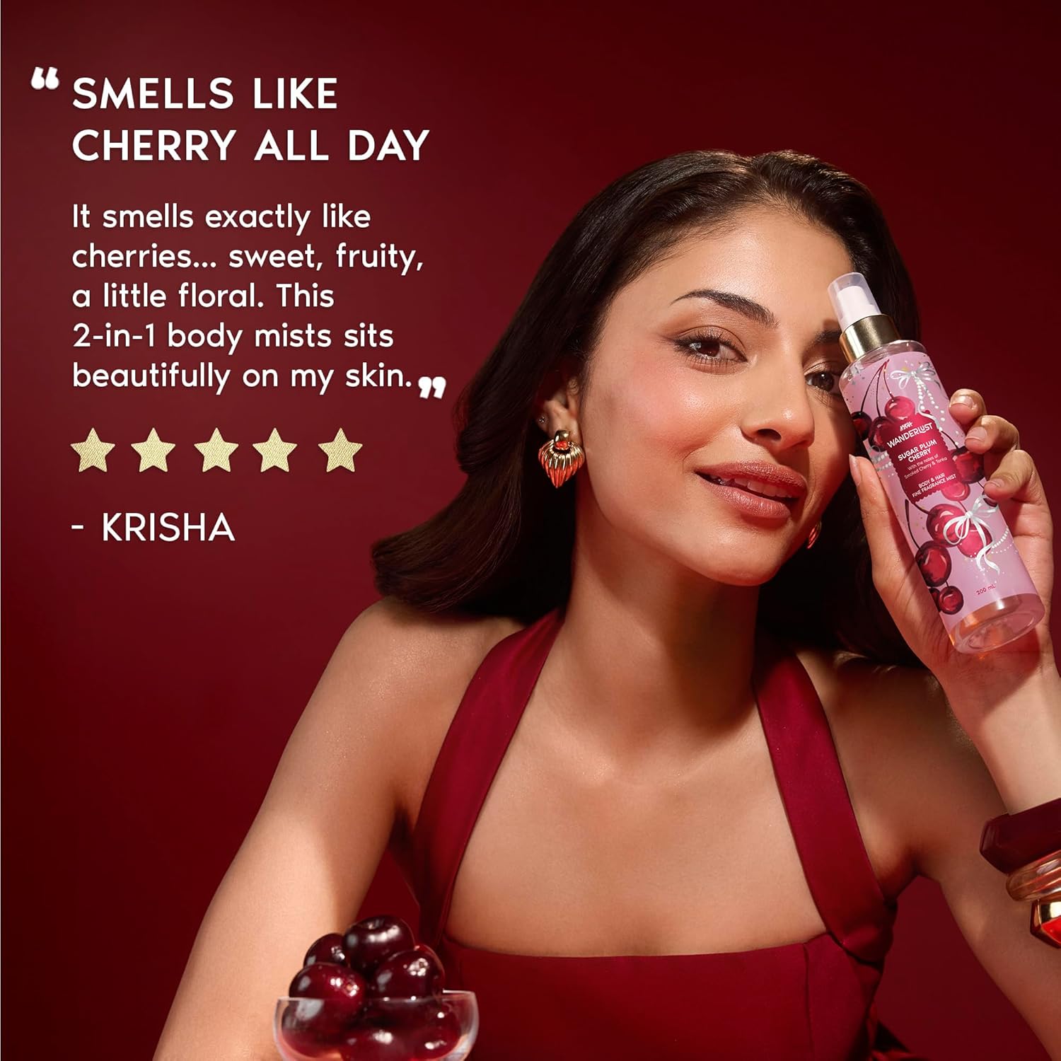 Nykaa Wanderlust Sugar Plum Cherry Body & Hair Fine Fragrance I Perfume Mist for Women – 200 ml I Cherry & Raspberry |