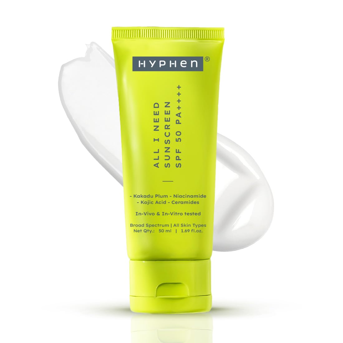 Hyphen All I Need Sunscreen SPF50 PA++++, Moisturizes, Repairs UV Damage, In-Vivo Tested (50ml)